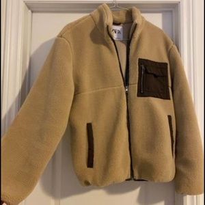 ZARA retro fleece sweater/jacket  - Bomber style waist, with zipper, size L-XL